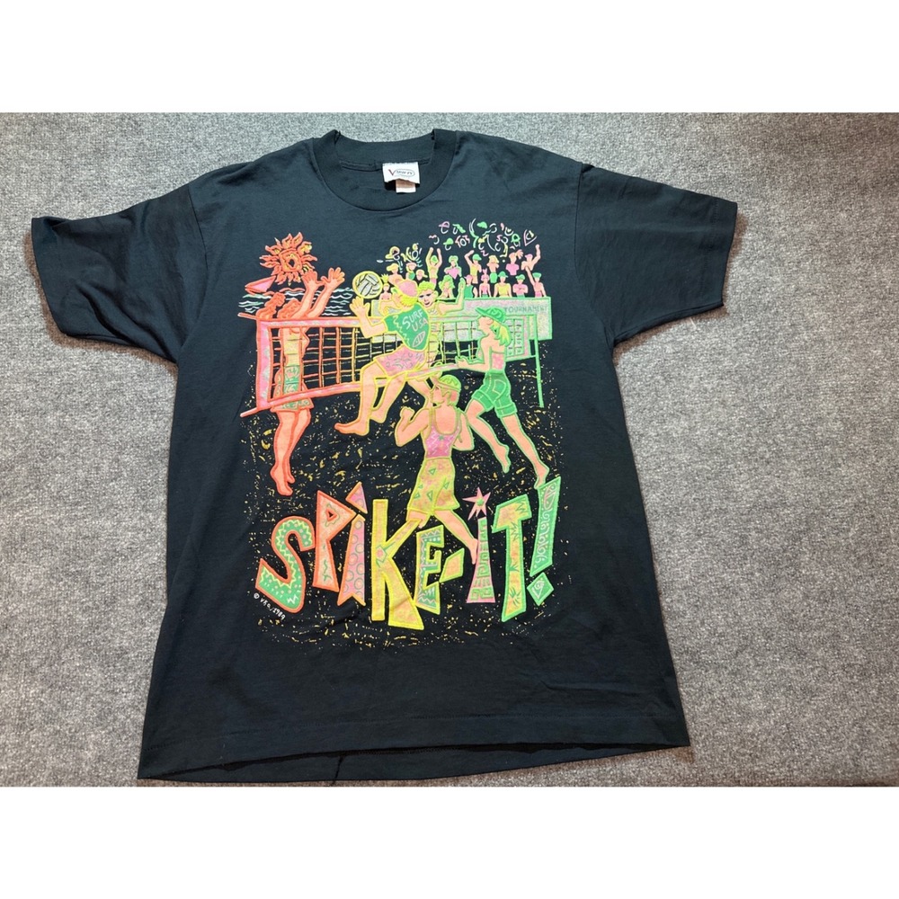 Vintage 1989 Spike It Volleyball T-Shirt XL USA Single Stitch Neon Graphic Tee